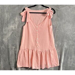 MSQUARED Women Dress Size M Pink Drop Waist Sleeveless Button Front Summer 3-23